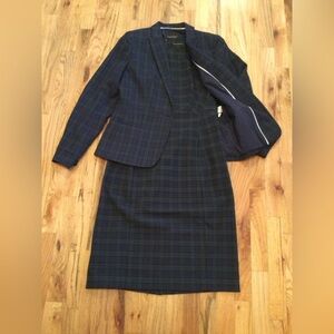 Banana Republic Dark Blue Plaid Dress and Blazer.